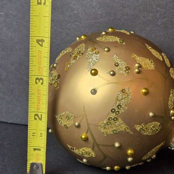 Frontgate Gold Glass Ornament Jeweled Leaf Design Holiday Christmas Decor 4 Inch - Picture 6 of 7